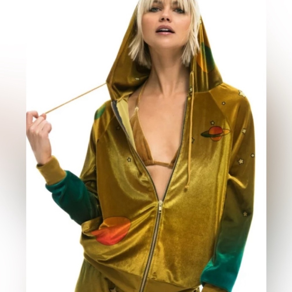 AVIATOR NATION CELESTIAL VELVET full zip hoodie jacket RARE! 🪐